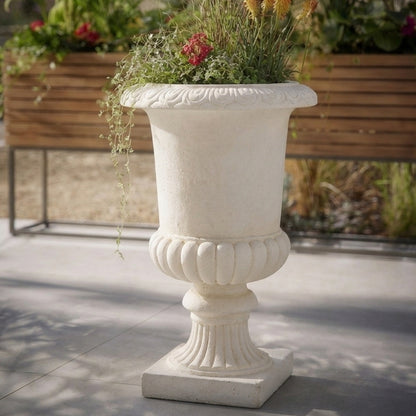 Classical Urn Shaped Planter Pot, MgO Faux Stone Decorative Flower Vase, Indoor & Outdoor Plant Container for Garden Patio Yard, Top Dia 16.93" x H 23.62"