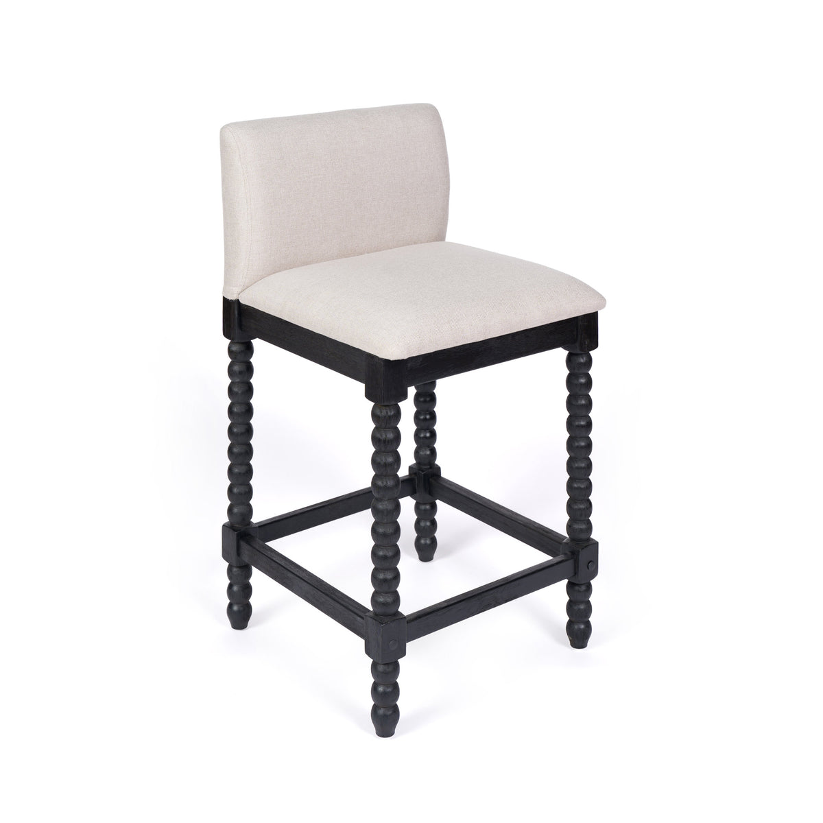 Farmhouse Coastal Counter Stools Set of 2,  Rubberwood Bobbin Legs, Linen-Like Upholstered Bar Stool with Backrest, 300 LBS Capacity Kitchen Island Stools