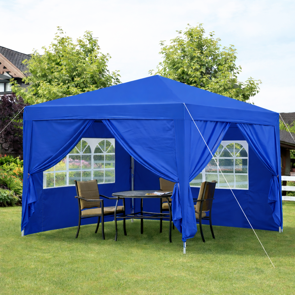 Outdoor 10x 10Ft Pop Up Gazebo Canopy Tent Removable Sidewall with Zipper, 2pcs Sidewall with Windows, with 4pcs Weight sand bag – Blue