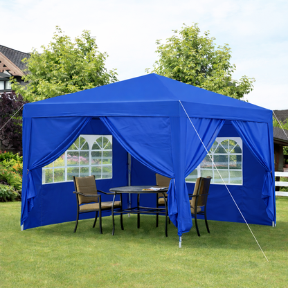Outdoor 10x 10Ft Pop Up Gazebo Canopy Tent Removable Sidewall with Zipper, 2pcs Sidewall with Windows, with 4pcs Weight sand bag – Blue