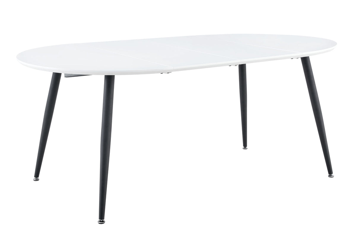 Pull table dining chair set, white medium density fiberboard tabletop with black metal table legs, extendable pull table+6 modern Mid-Century Modern Dining Chairs