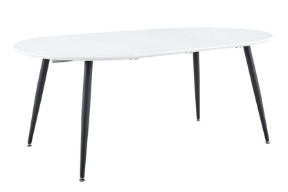 Pull table dining chair set, white medium density fiberboard tabletop with black metal table legs, extendable pull table+6 modern Mid-Century Modern Dining Chairs