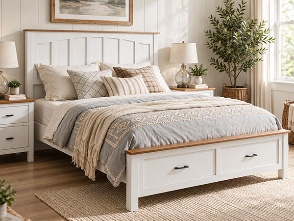 Queen Size Farmhouse Metal Bed Frame, Platform Bed , Mattress Foundation with Wood Support Slats, No Box Spring Needed, Noise Free.
