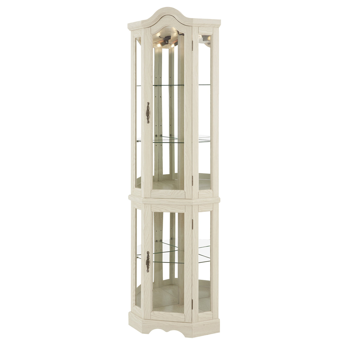 Curio Cabinet Lighted Glass Display Curio Cabinet w/Tempered Glass Doors and Shelves, Crown Corner Cabinet with Bulb, Corner Storage Decoration for Living room and Bedroom WHI