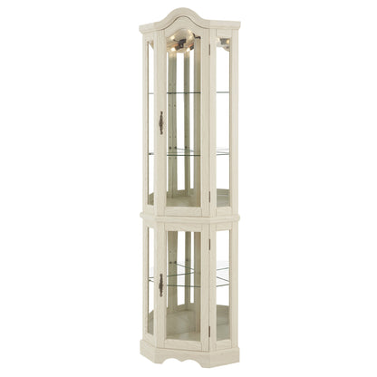 Curio Cabinet Lighted Glass Display Curio Cabinet w/Tempered Glass Doors and Shelves, Crown Corner Cabinet with Bulb, Corner Storage Decoration for Living room and Bedroom WHI