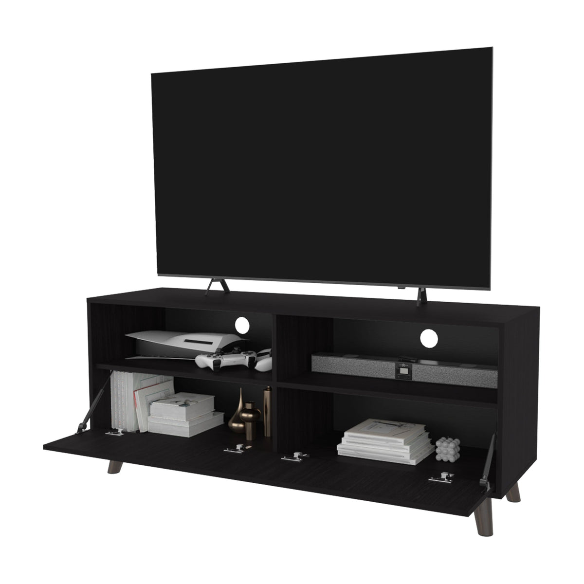 FM FURNITURE Black City Tv Stand 60" with Open Storage and 1 Door, Wengue