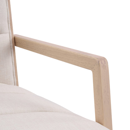 Upholstered Dining Chairs with Armrests, Beige Fabric & Natural Rubber Wood Frame, Set of 2