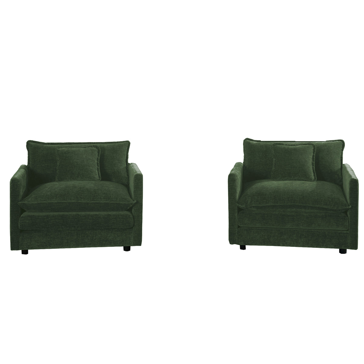 Accent Chair Set of 2, High-end Chenille Upholstered Armchairs, Living Room Side Chairs with Toss Pillow, Green Chenille
