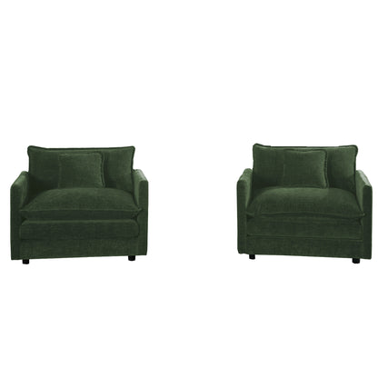 Accent Chair Set of 2, High-end Chenille Upholstered Armchairs, Living Room Side Chairs with Toss Pillow, Green Chenille