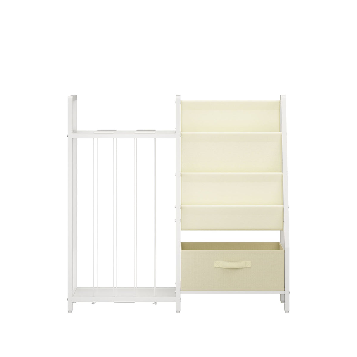 Kids Bookshelf and Toy Storage Organizer, Dual-Sided Children Bookshelf with Figure Display Storage and Book Sling Pockets, Toy Organizer for Playroom, Bedroom and Nursery