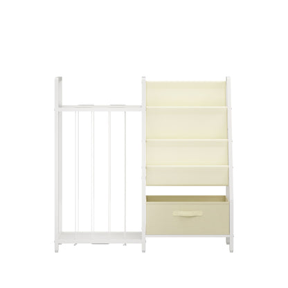 Kids Bookshelf and Toy Storage Organizer, Dual-Sided Children Bookshelf with Figure Display Storage and Book Sling Pockets, Toy Organizer for Playroom, Bedroom and Nursery