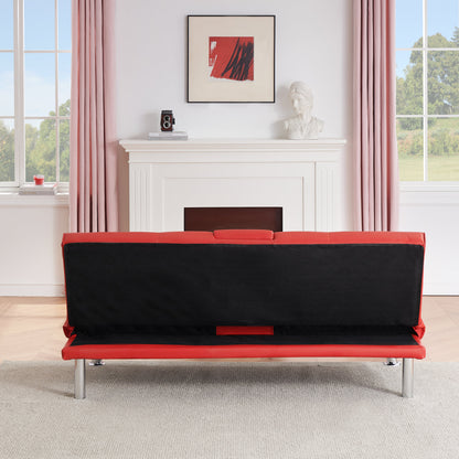67-inch Red Leather Multifunctional Double Folding Sofa Bed with Coffee Table for Office Use