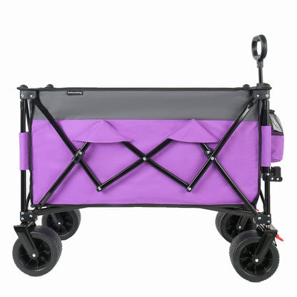 Multi-Functional Pull Folding Wagon Cart with Flexible Handle & Canopy, Heavy Duty Utility Cart with 7"x4" All-Terrain Wheels for Camping, Transport, Groceries, Sports, 520LBS/240L, Purple