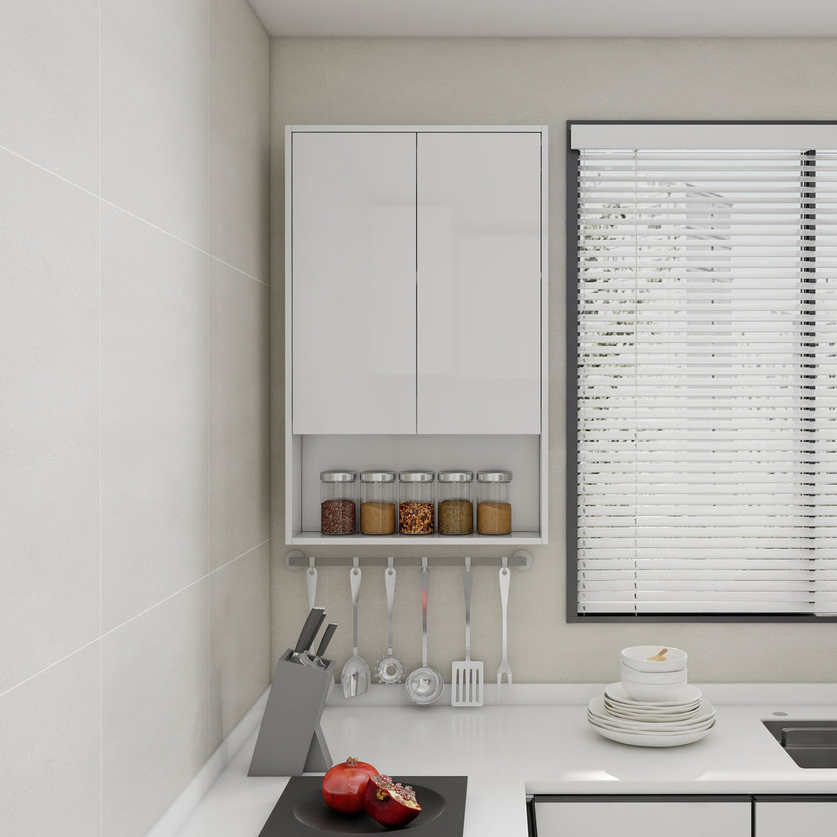 24" Bathroom Wall Cabinet, Soft Close Doors, Float Mounting Design,Glossy White,(KD-Packing)
