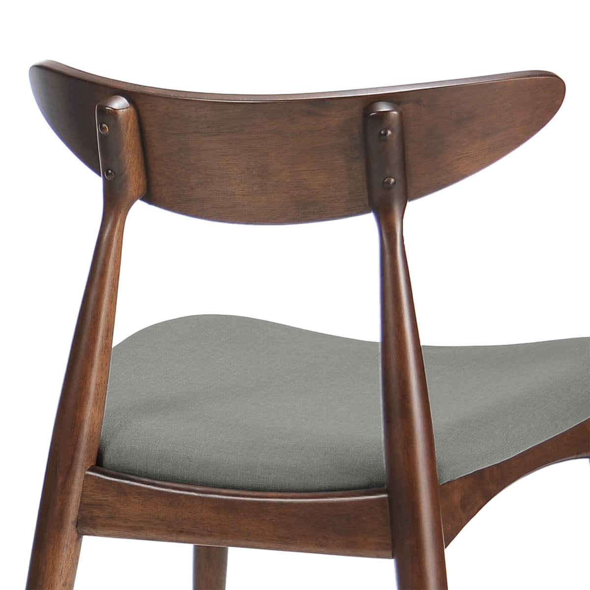 Set of 2 Retro Rubberwood Dining Chairs with Ergonomic Back & Plush Cushions in Walnut and Light Gray, Solid Rubberwood Frame with TSCA-Certified Foam Seats