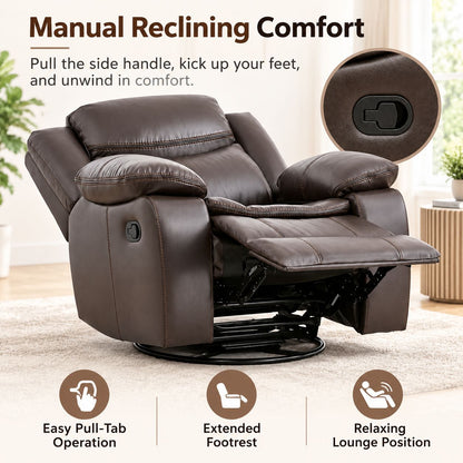 Faux Leather Swivel Recliner Chair, Manual Reclining Armchair with 360° Swivel Base, Padded Backrest & Armrests