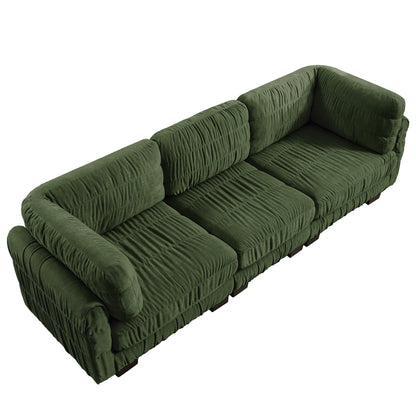 3 Seat Ruched Detailing Chenille Modular Sectional Sofa,High-Density Foam,L Shape Thickened  Back Cushions,Easy Assembly,For Living Room,Bedroom,Green