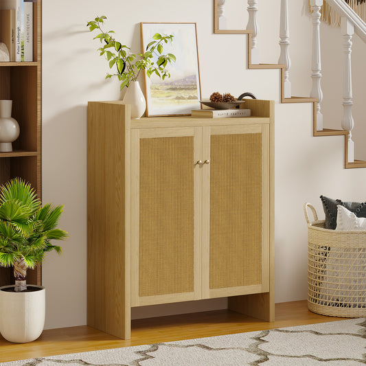 42.5' Tall Rattan Shoe Cabinet with Doors, 6-Tier Shoe Storage Cabinet with Adjustable Shelves, Wooden Freestanding Shoe Organizer Shoe Cabinet for Entryway,Hallway,Living Room (Natural)