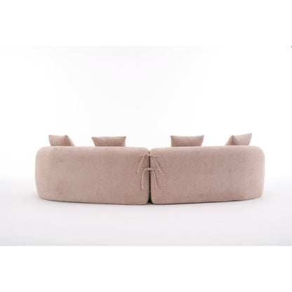 LY-025 Modular Sleeper Sectional Sofa, 4-Seater with Wood Grain Chenille Fabric, Warm Beige Convertible Sofa Bed