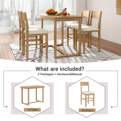 TOPMAX Farmhouse Counter Height 5-Piece Dining Table Set with 1 Rectangular Dining Table and 4 Dining Chairs for Small Places, Natural