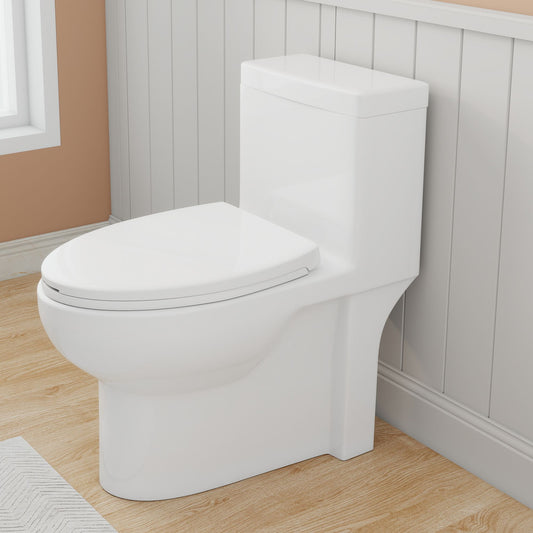 Gloss White GW-003S Tornado Flush One-piece Elongated Toilet with Siphonic Side Press, ADA Comfort Chair Height
