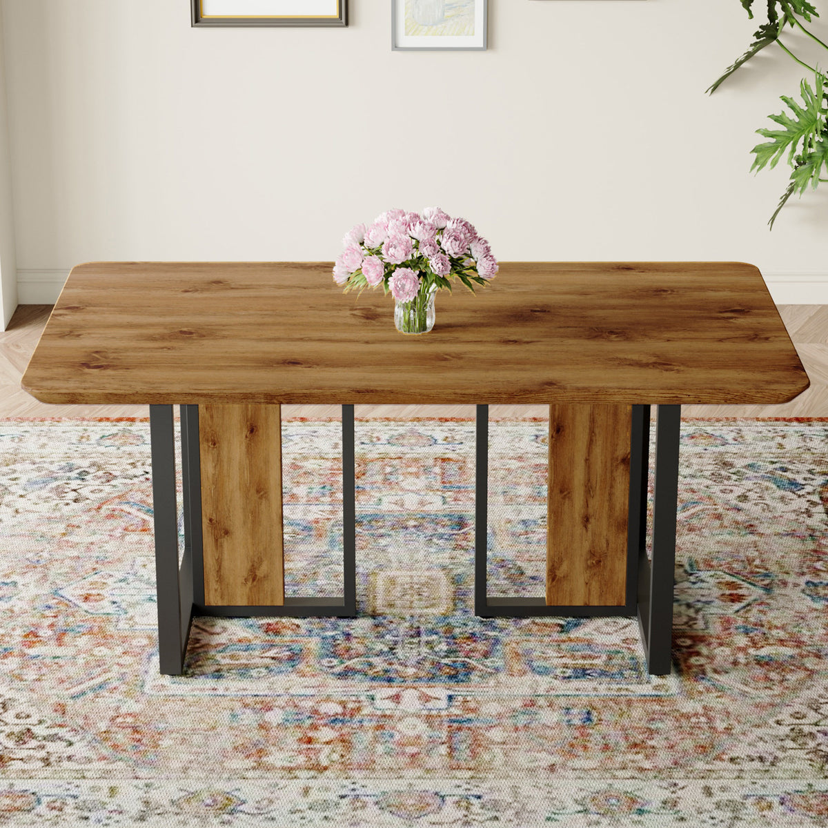 Modern minimalism and luxurious wood rectangular patterned dining table. The computer desk. Dining tables are used
