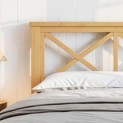 Queen Platform Bed with ''X'' Design Headboard, Bamboo-made Bed Frame Queen Size with Suppport Slats, Mid-century Style, Natural