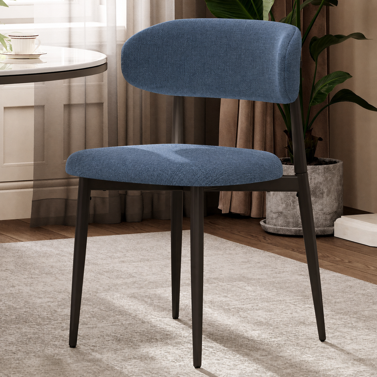 Dining Chairs Set of 2, Metal Kitchen Chairs with Modern Linen Fabric Upholstered for Dining Room, NAVY Seat