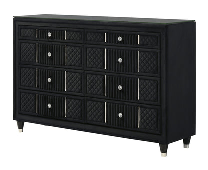 Contemporary 1pc Dresser Black Velvet Upholstery Textured Look Luxurious Feel Velvet Drawer Fronts Crystal-style Knobs