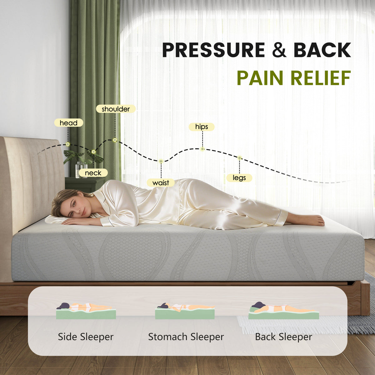 King Size Memory Foam Mattress, 12 Inch Bed Mattress, with Cooling Green Tea Gel, CertiPUR-US Certified, White
