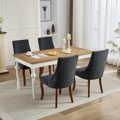 Rayon Cloth Flocking Linen Dining Chairs Channel Kitchen Dinner Chair Comfy Fabric Upholstered Accent Chair for Dining Room with Curved - Black