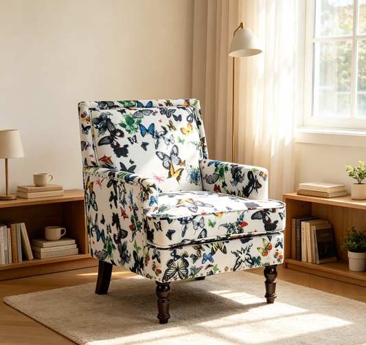 Upholstered Accent Chair, Vintage Armchair with Solid Wood Legs, Butterfly  Linen Fabric and Nailhead Trim for Living Room