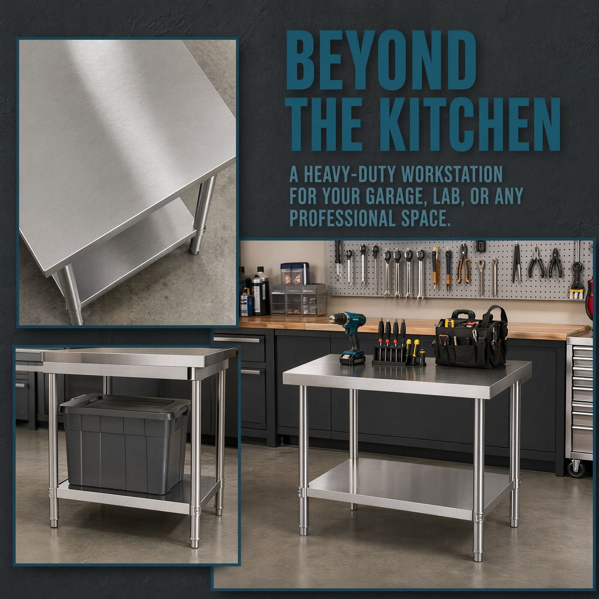 Commercial Stainless Steel Kitchen Prep Table 36''x24'' with Under Shelf for Restaurant and Home Use Silver