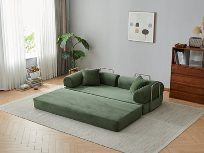 78.8' Compression Sofa,Convertible Floor Sofa Bed-with Pillow Back Support Armrest,Comfy Futon Couch Sleeper Bed,Loveseats Boneless Modular Sectional Sofa,Corduroy fabric,for Living Room,Bedroom,Green