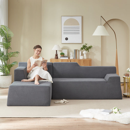 Modern minimalist L-shaped corduroy high back sofa
