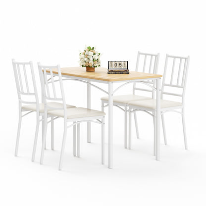 Dining Table Set, Bar Table with 4 Dining Benches, Kitchen Table Counter with Chairs, Industrial for Kitchen Breakfast Table, Living Room, Party Room, Natural and White, 43.3″L x23.6″W x 30.1″H
