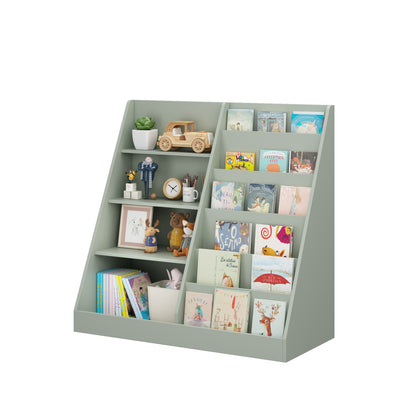 Kids Bookshelf and Toy Storage Organizer, Multifunctional 4 Tier Wooden Kids Book Shelf with  Bookcase Display Stand in Kids Room Playroom Nursery for Kids, Children, Toddlers (Sage)