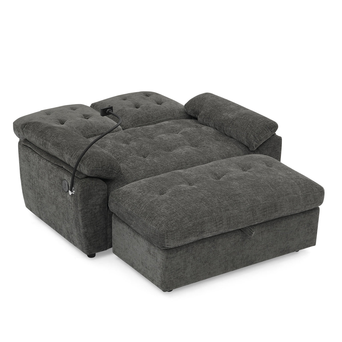 Leisure sofa chair,Double sofa recliner, with manually adjustable backrest, soft padded armrests, side USB charging port and phone stand, comes with a matching storage ottoman-Gray