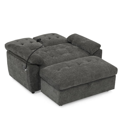 Leisure sofa chair,Double sofa recliner, with manually adjustable backrest, soft padded armrests, side USB charging port and phone stand, comes with a matching storage ottoman-Gray