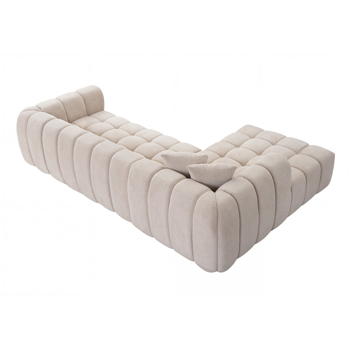 111.3" Camel Tufted Bubble Modular Sectional Sofa, Vacuum Compressed Foam L Shape Cloud Couch, Boucle Teddy Fabric Plush Corner Sofa with Pillows, Boneless Compression Sofa for Living Room.