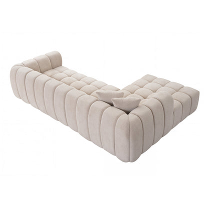 111.3" Camel Tufted Bubble Modular Sectional Sofa, Vacuum Compressed Foam L Shape Cloud Couch, Boucle Teddy Fabric Plush Corner Sofa with Pillows, Boneless Compression Sofa for Living Room.