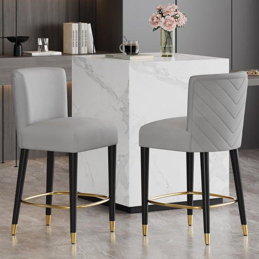 27inch-counterstool, modern design with a smooth, light - colored fabric and circular footrest with a gold - colored finish,creates a sophisticated and luxurious look--Grey