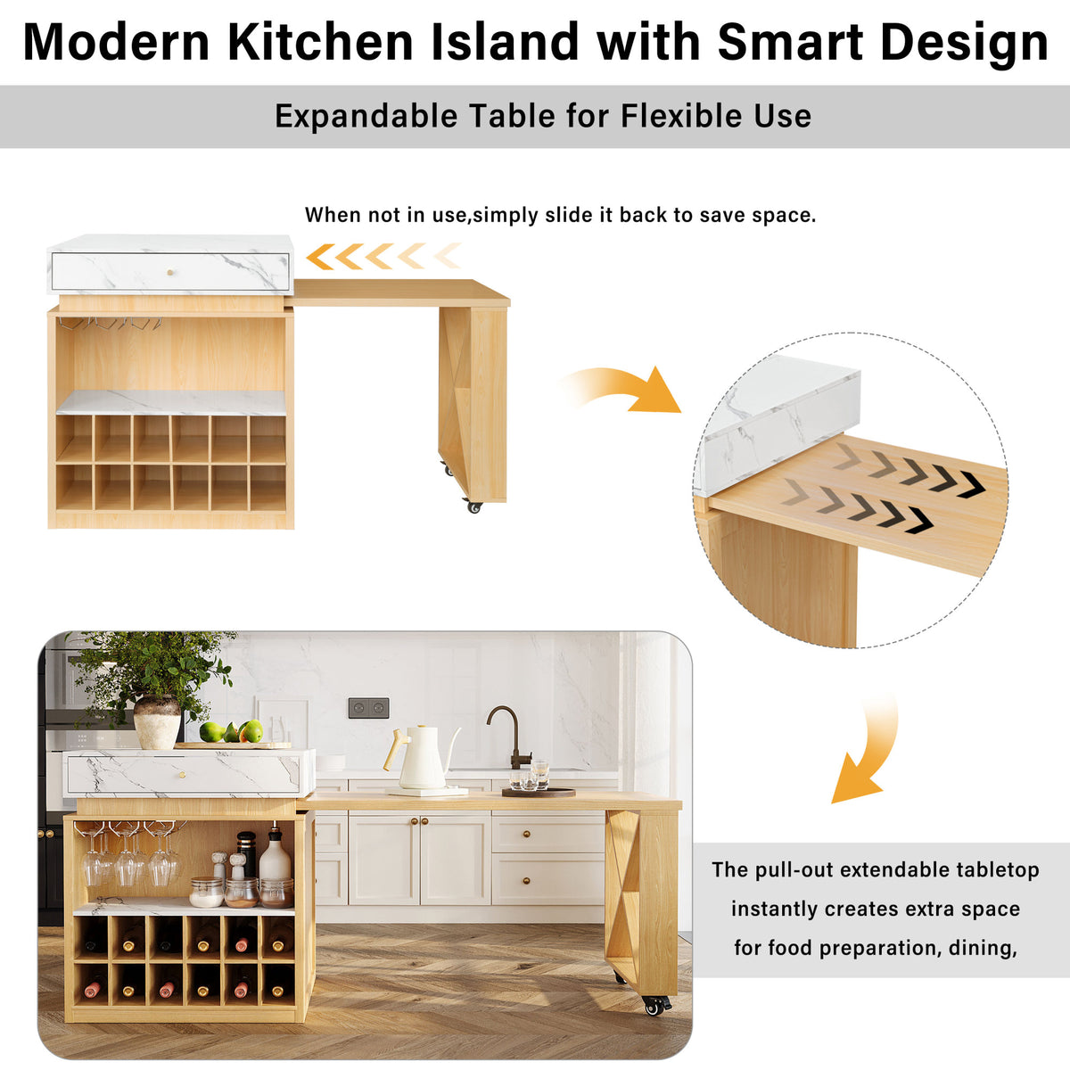 U_STYLE Modern Imitation Marble Counter Height Dining Table for 4, Farmhouse Bar Table with Adjustable Shelf, for Kitchen & Home Bar (Chairs Not Included)