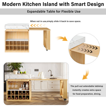 U_STYLE Modern Imitation Marble Counter Height Dining Table for 4, Farmhouse Bar Table with Adjustable Shelf, for Kitchen & Home Bar (Chairs Not Included)