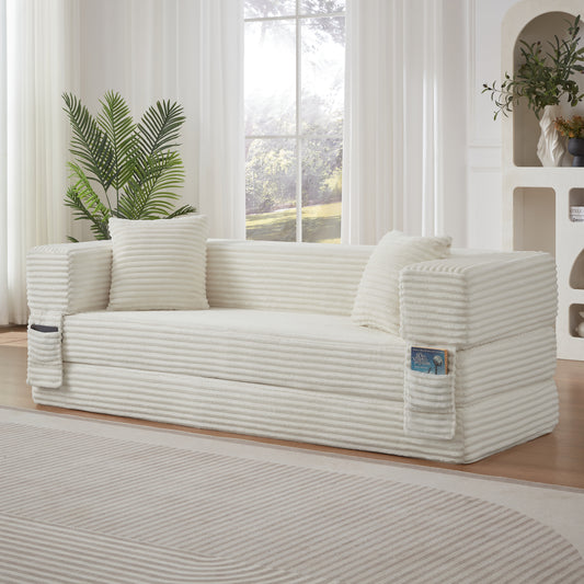 Modern cord sofa with stylish appearance, classic square design, unique two-tier design, convertible into a bed, ideal for apartments and large spaces.