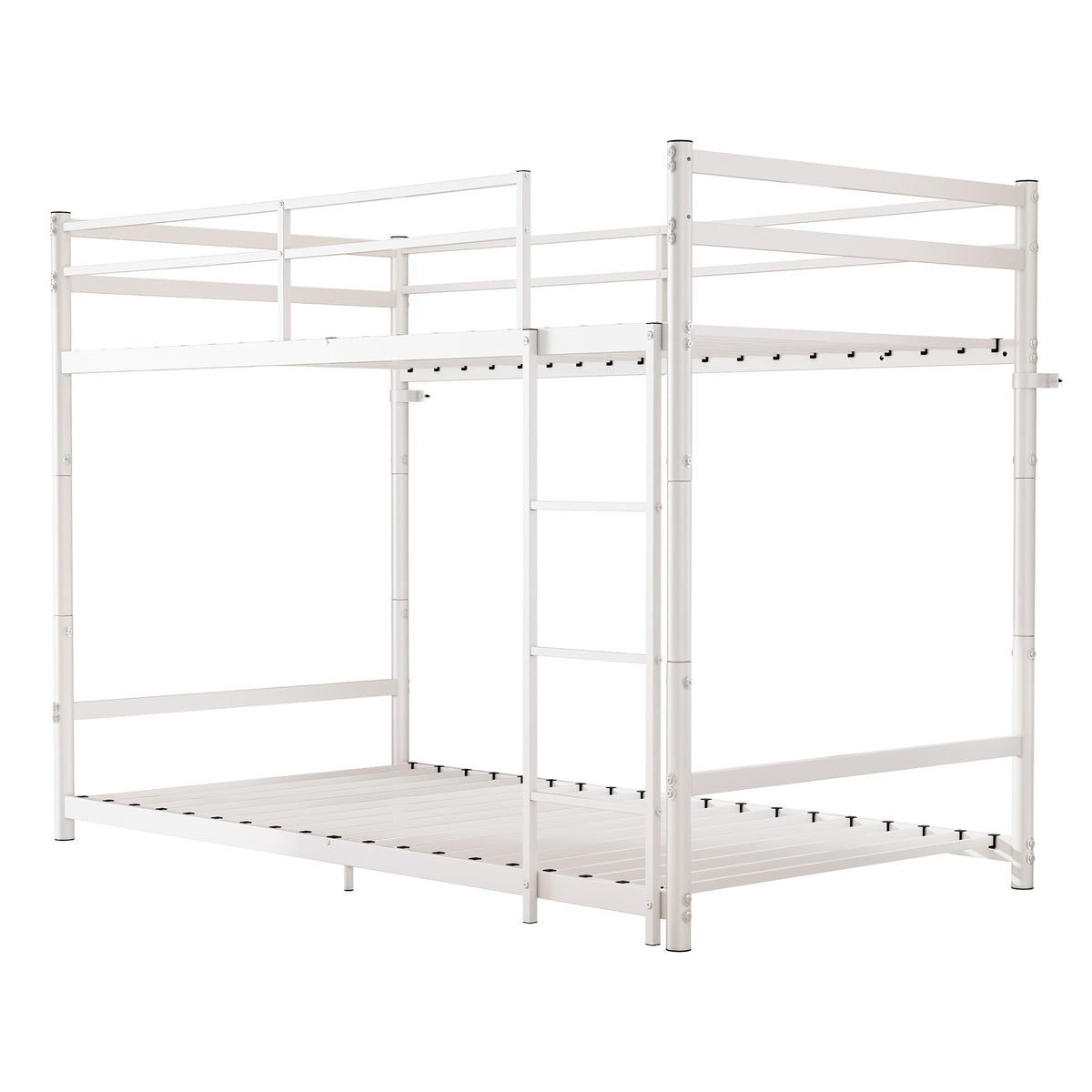Heavy Duty Metal Twin Over Twin Bunk Bed, Convertible to 2 Separated Twin Beds, Noise-Free Steel Frame with Rubber Anti-Slip Ladder & 11.3' Guardrails, 400/485 LBS Weight Capacity, White