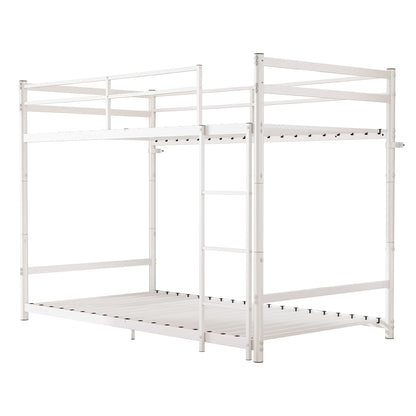 Heavy Duty Metal Twin Over Twin Bunk Bed, Convertible to 2 Separated Twin Beds, Noise-Free Steel Frame with Rubber Anti-Slip Ladder & 11.3' Guardrails, 400/485 LBS Weight Capacity, White