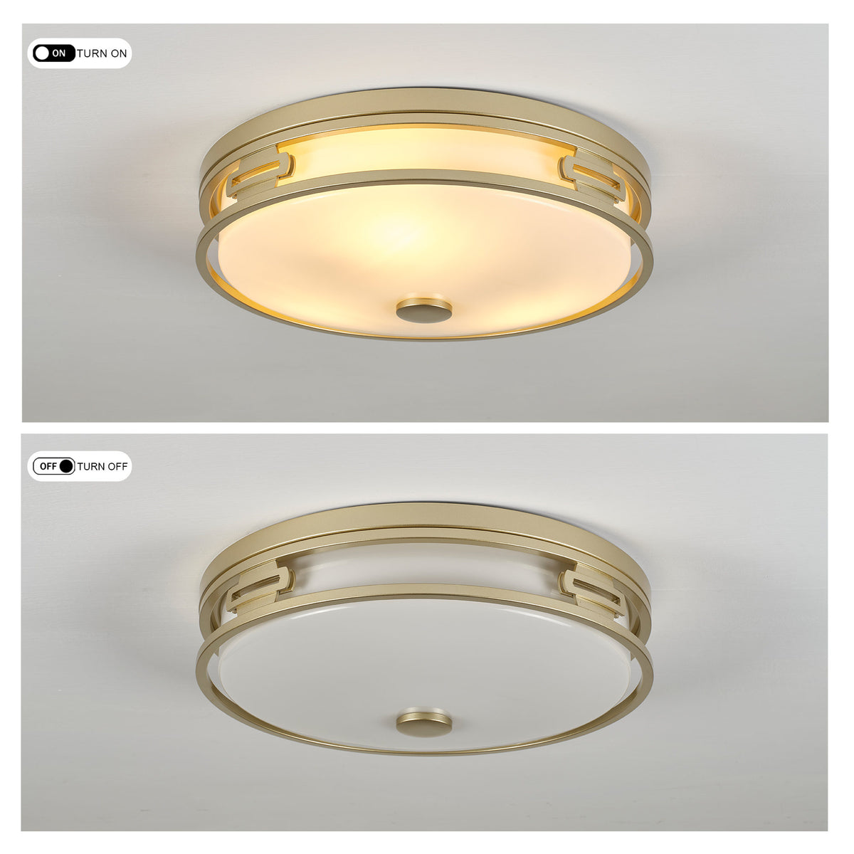 11.81" Flush Mount Ceiling Light, 2xE26 Max 60W Sockets, Gold Metal Frame with Frosted Acrylic Shade, Bulbs Not Included