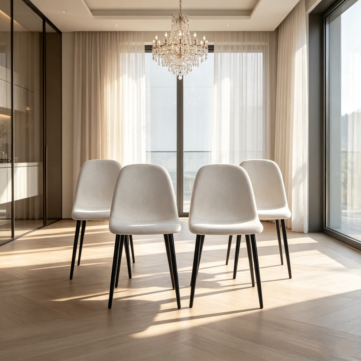 Dining Chairs Set of 4, Modern Accent Chairs with Linen Fabric Upholstered Seat - Beige