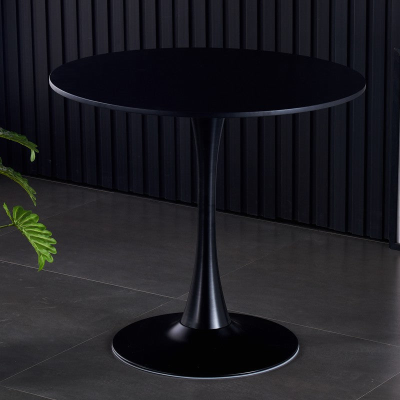 Black Round Table, Modern Dining Table, MDF Top and Steel Base Tulip Round Kitchen Table, Mid Century Coffee Table for Living Room 24 Inch